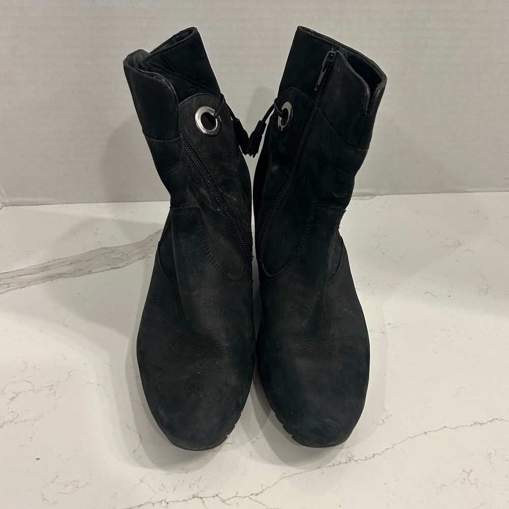 Paul Green München Side Zip Heeled Ankle Boots Womens US 8.5 UK 6 Black Leather